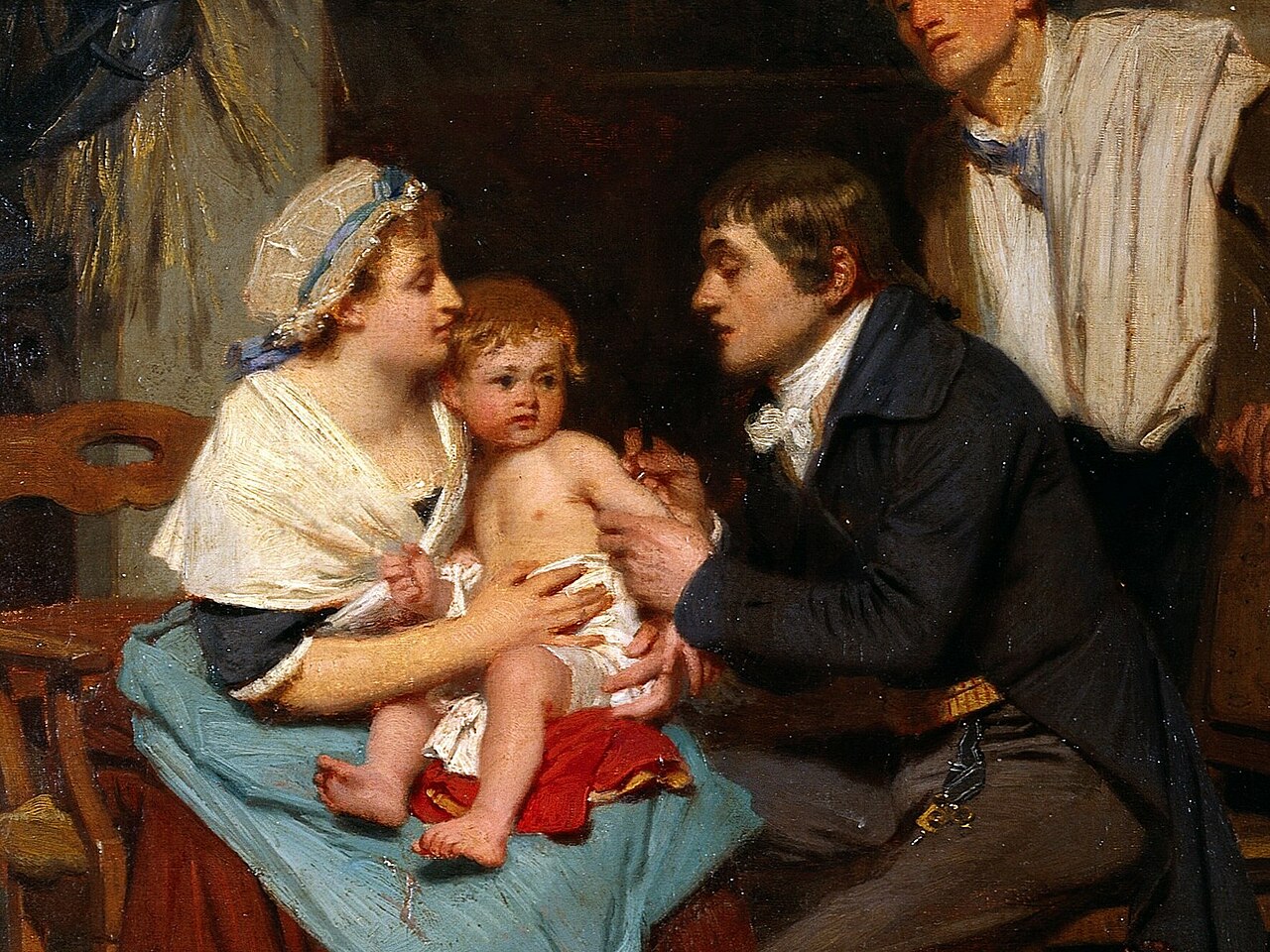 Edward Jenner vaccina un bambino (olio di E.-E. Hille, collezione Wellcome). Il prebunking immunizza contro la disinformazione allo stesso modo.